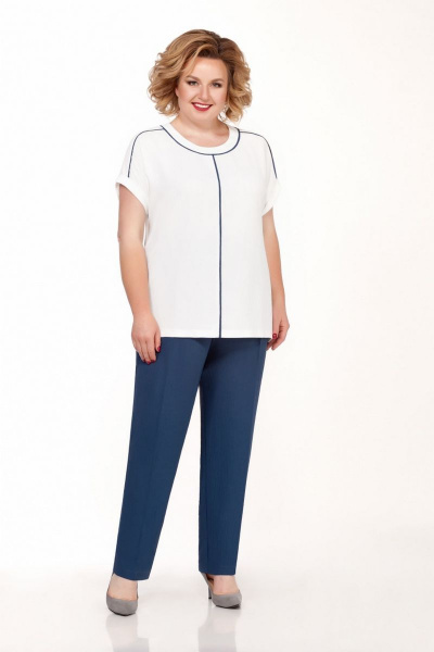 Блуза, брюки, жакет Элль-стиль А-557 синий,белый - фото 3