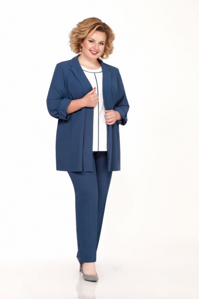 Блуза, брюки, жакет Элль-стиль А-557 синий,белый - фото 1