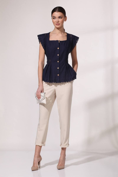 Блуза, брюки Viola Style 20556 синий_-_бежевый - фото 1