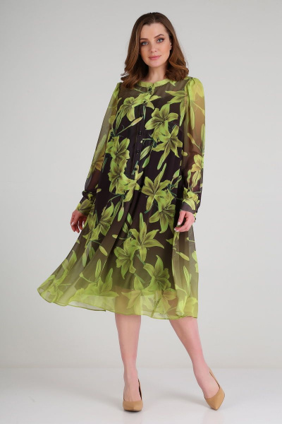 Платье Andrea Style 0349 черный+зеленым - фото 3