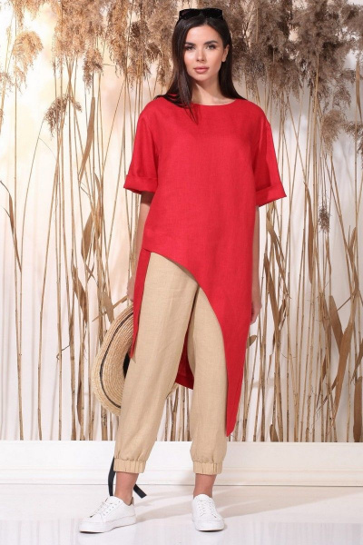 Блуза, брюки Faufilure С1308 красный-бежевый - фото 5