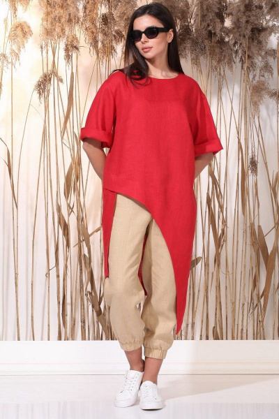Блуза, брюки Faufilure С1308 красный-бежевый - фото 4