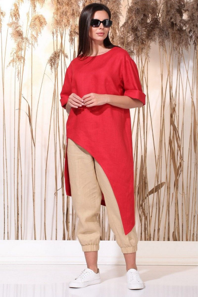 Блуза, брюки Faufilure С1308 красный-бежевый - фото 2