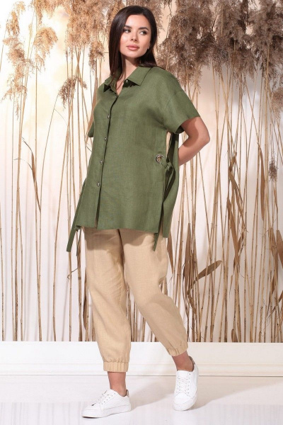 Блуза, брюки Faufilure С1300 олива-песок - фото 4