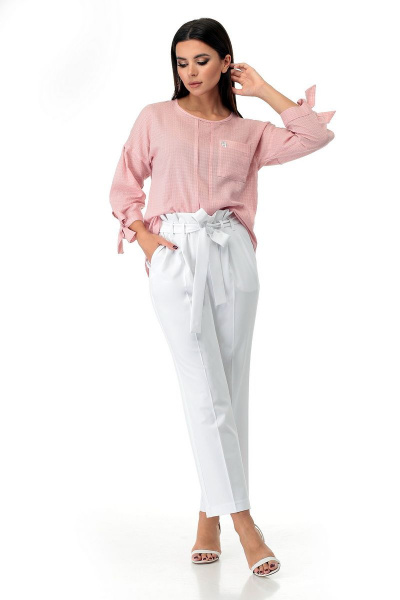 Блуза, брюки Мишель стиль 942 розово-белый - фото 1