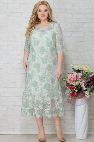 Платье Aira Style 793 белый+зеленый - фото 1