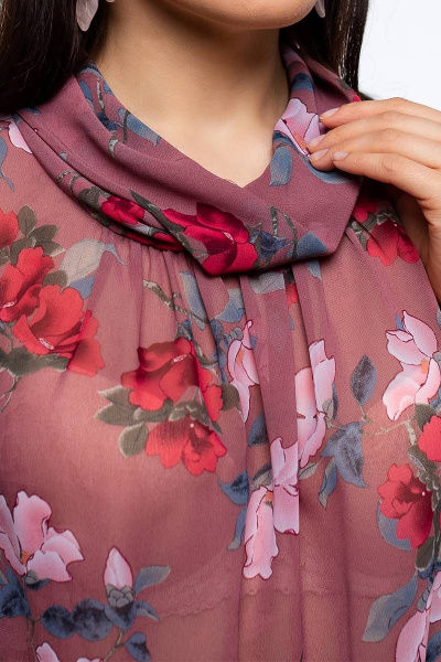 Блуза La rouge 6178 розовый-(цветы) - фото 5