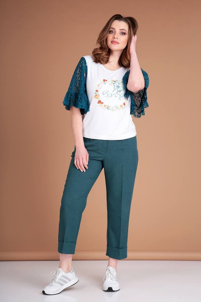 Блуза, брюки Liona Style 785 изумруд - фото 3