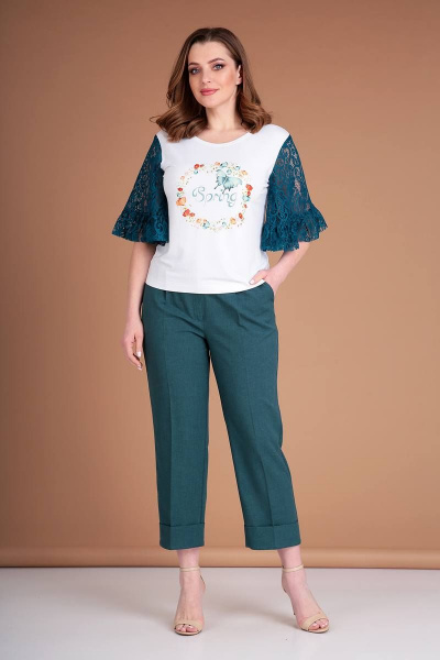 Блуза, брюки Liona Style 785 изумруд - фото 1