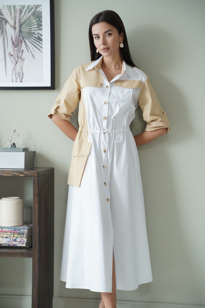 Платье LadisLine 1339  белый-бежевый - фото 4