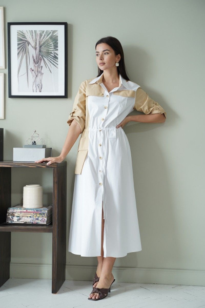 Платье LadisLine 1339  белый-бежевый - фото 3