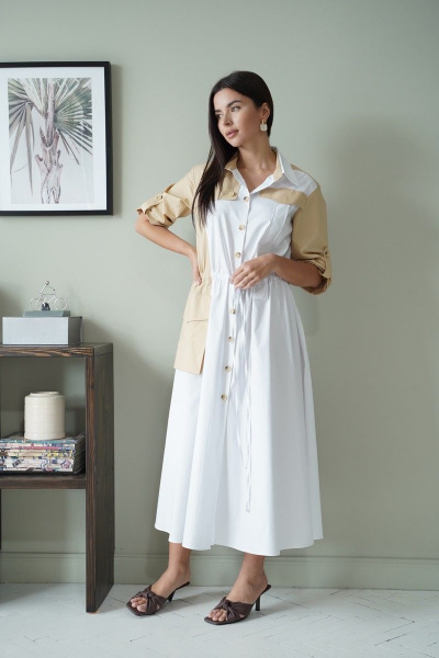 Платье LadisLine 1339  белый-бежевый - фото 2