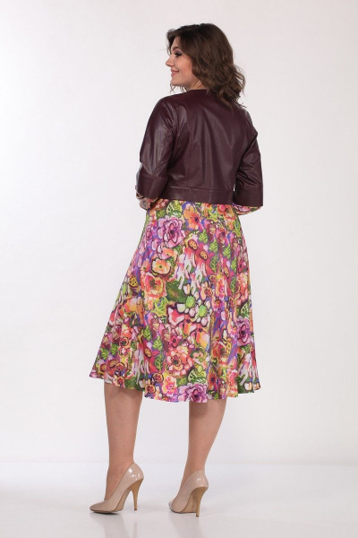 Жакет, платье Lady Style Classic 2256/4 бордовый-пионы - фото 5