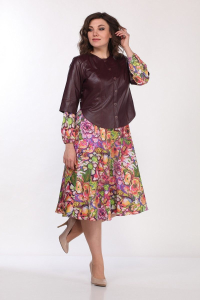 Жакет, платье Lady Style Classic 2256/4 бордовый-пионы - фото 1