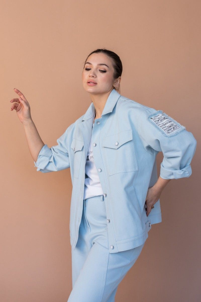 Блуза, бомбер, брюки Angelina 649 голубой - фото 2