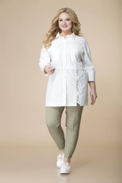 Блуза, брюки Romanovich Style 2-2134 белый/хаки - фото 1
