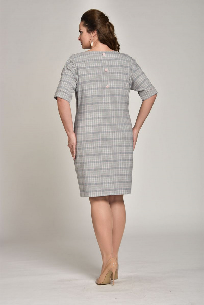 Платье Lady Style Classic 926 серый+розовая_клетка - фото 2