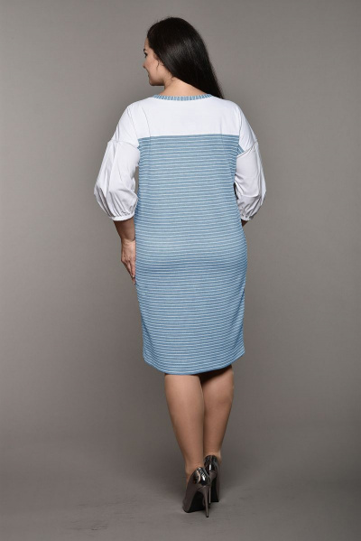 Платье Lady Style Classic 1571 голубой+полоска - фото 2