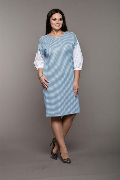 Платье Lady Style Classic 1571 голубой+полоска - фото 1