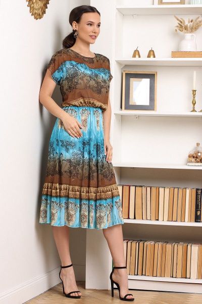Платье Мода Юрс 2557 бирюза-коричневый - фото 1