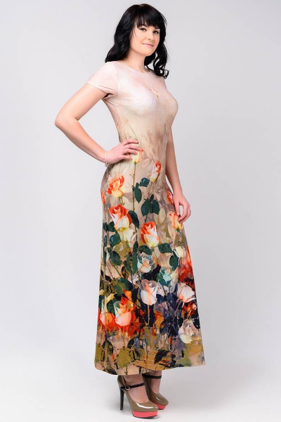 Платье La rouge 50709 персиковый-(розы) - фото 2