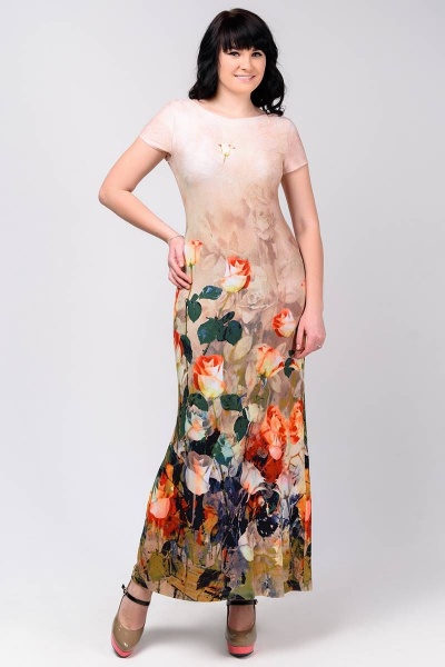 Платье La rouge 50709 персиковый-(розы) - фото 1