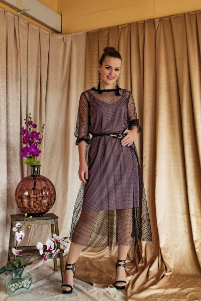 Платье Arisha 1251 кофейный с черным - фото 1