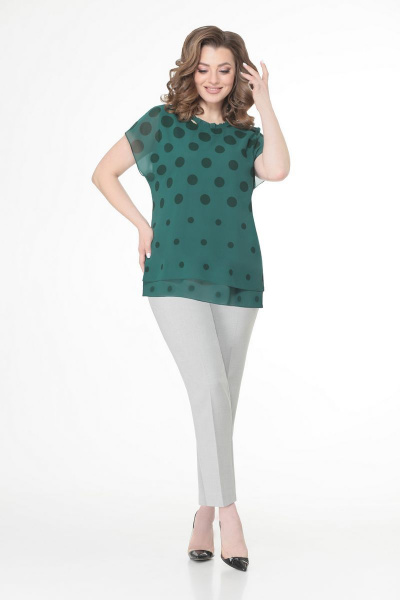 Блуза, брюки VOLNA 1119 бутылочно-зеленый+беж - фото 2