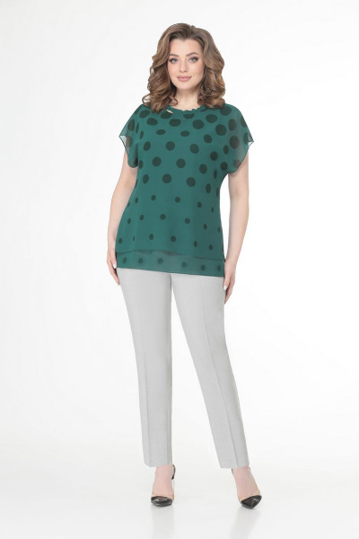 Блуза, брюки VOLNA 1119 бутылочно-зеленый+беж - фото 1