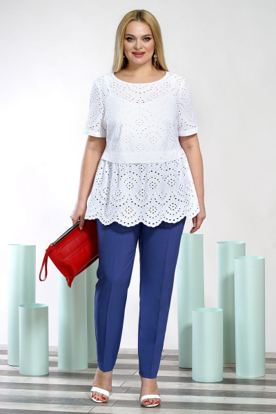 Блуза, брюки Alani Collection 1419 белый+синий - фото 2