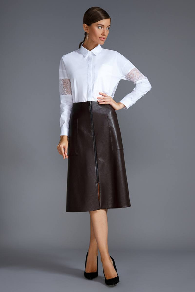 Блуза, юбка LaVeLa L2377 белый/коричневый - фото 1
