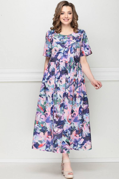 Платье LeNata 13025 фиолетовые-цветы - фото 1