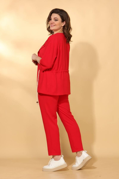 Блуза, брюки, кардиган Vilena 584 красный/горох - фото 4
