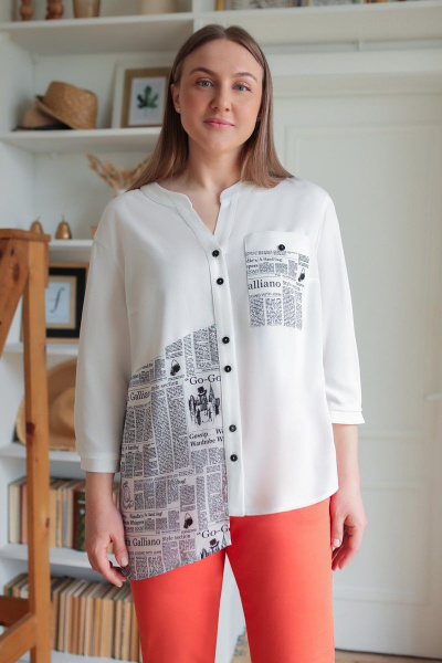 Блуза, брюки Karina deLux B-406  белый+принт_коралл - фото 3