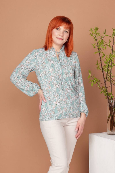Блуза Соджи 410 зеленый/цветы - фото 1