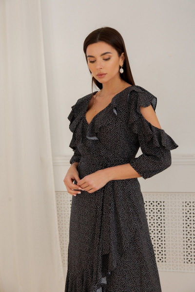 Платье LadisLine 1365 черный+горох - фото 4