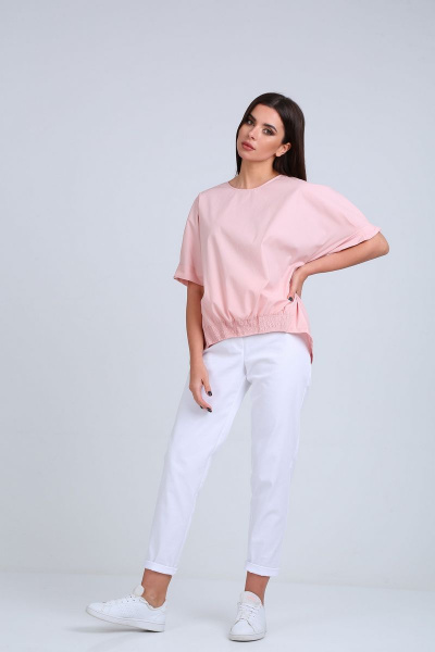 Блуза, брюки Диомант 1686 белый+розовый - фото 2