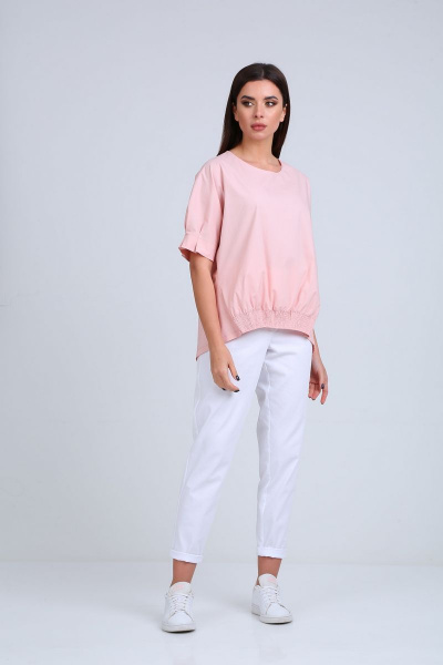 Блуза, брюки Диомант 1686 белый+розовый - фото 1