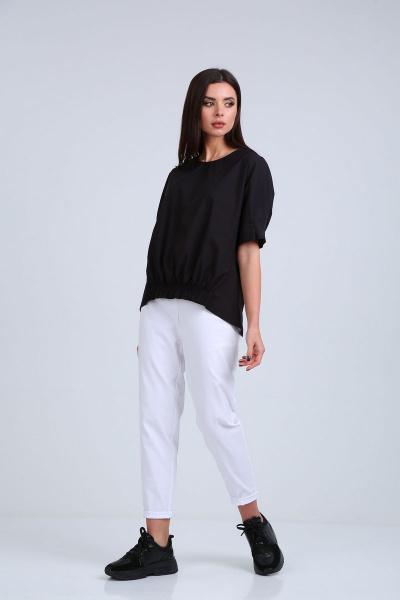 Блуза, брюки Диомант 1686 белый+черный - фото 1
