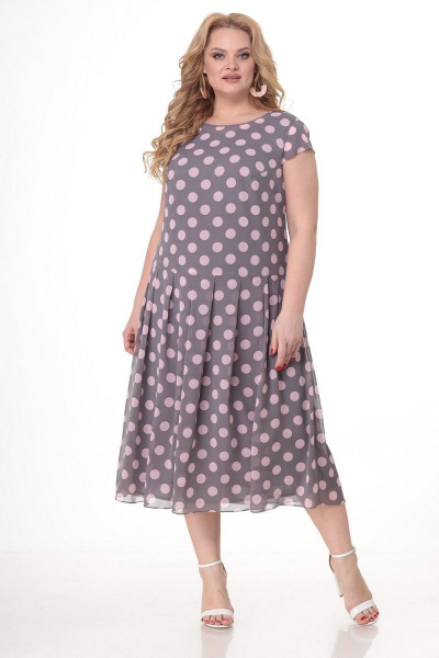Платье Кэтисбел 1508 серый+розовый_горох - фото 2