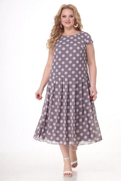 Платье Кэтисбел 1508 серый+розовый_горох - фото 1