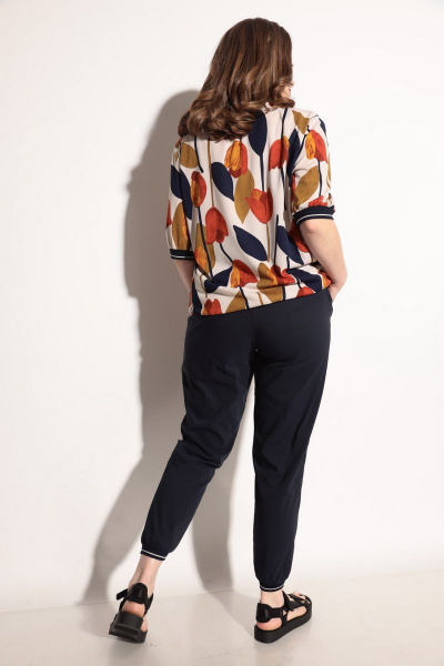Блуза, брюки Michel chic 1229 оранжевый+синий - фото 4