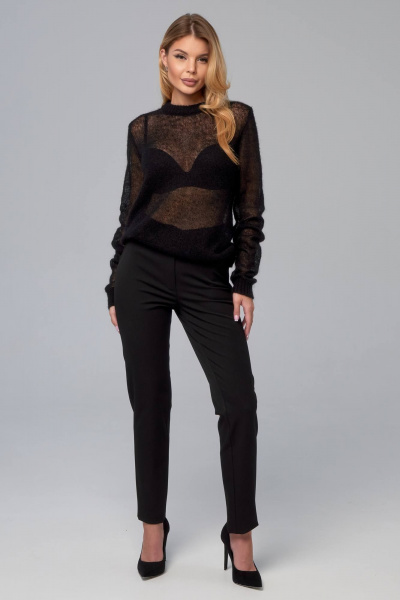 Классические зауженные брюки с высокой талией из текстиля IUKONA Б612 темно-синий - фото 1