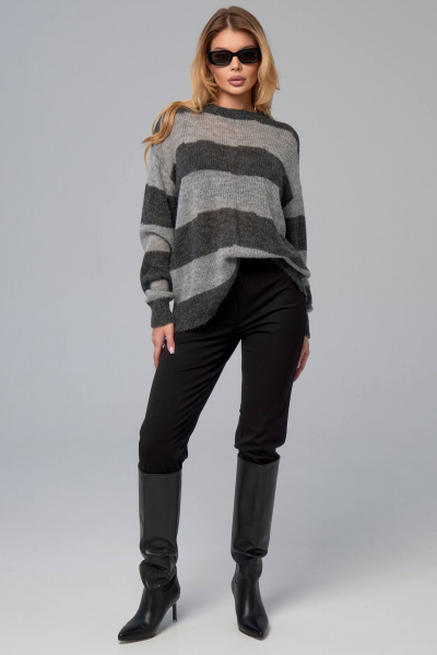 Классические зауженные брюки с высокой талией из текстиля IUKONA Б612 темно-синий - фото 6