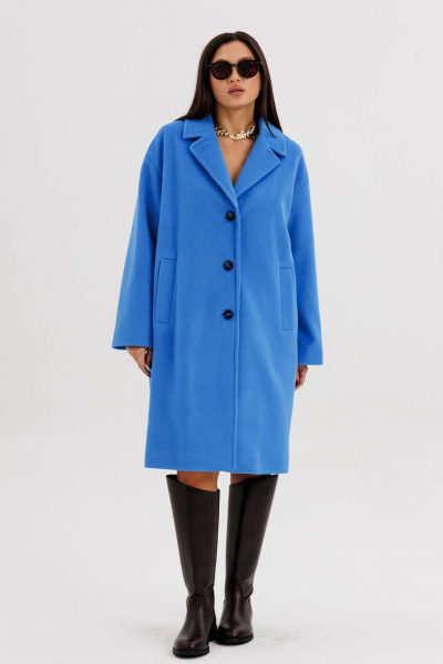 Голубое пальто рубашечного кроя с классическим воротником Fantazia Mod 4950 - фото 6