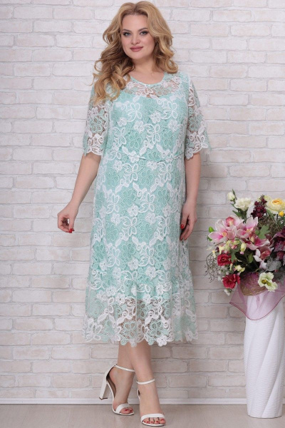 Платье Aira Style 793 зеленый+белый - фото 1
