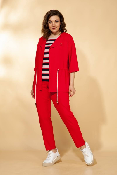Блуза, брюки, кардиган Vilena 584 красный/полоска - фото 1