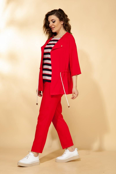 Блуза, брюки, кардиган Vilena 584 красный/полоска - фото 3