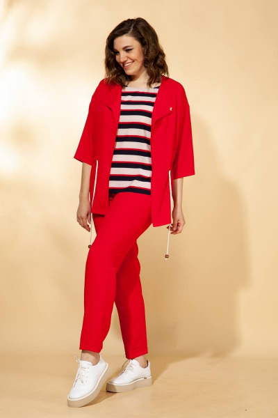 Блуза, брюки, кардиган Vilena 584 красный/полоска - фото 2