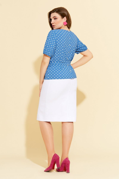 Блуза, юбка Милора-стиль 893 голубой+горох - фото 2